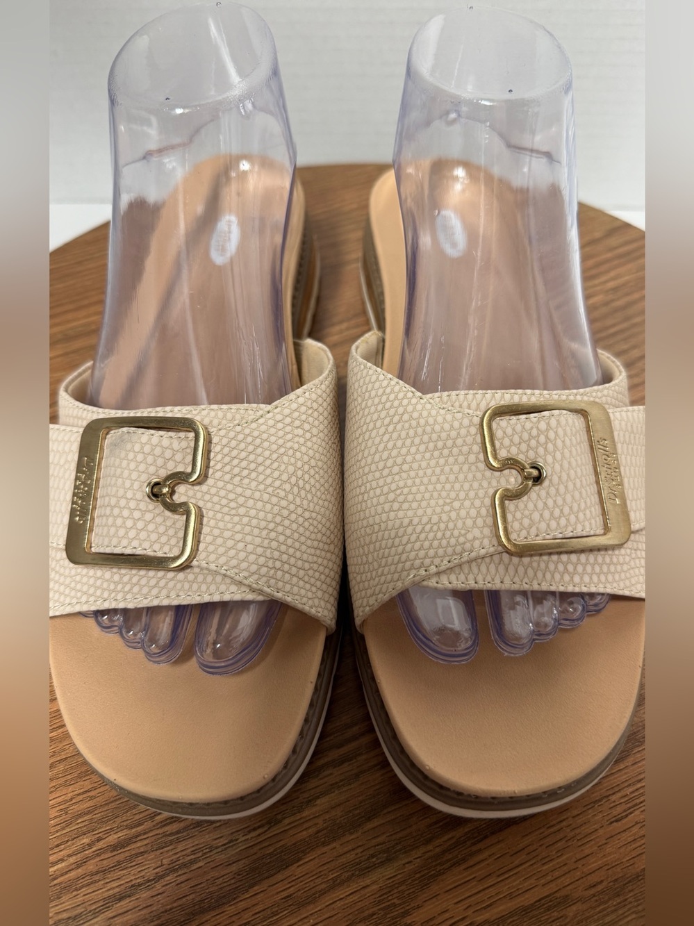 Dr. Scholl’s Originalist 2 Textured Cream Upper Slide Sandal w Metallic Buckle - Picture 2 of 10